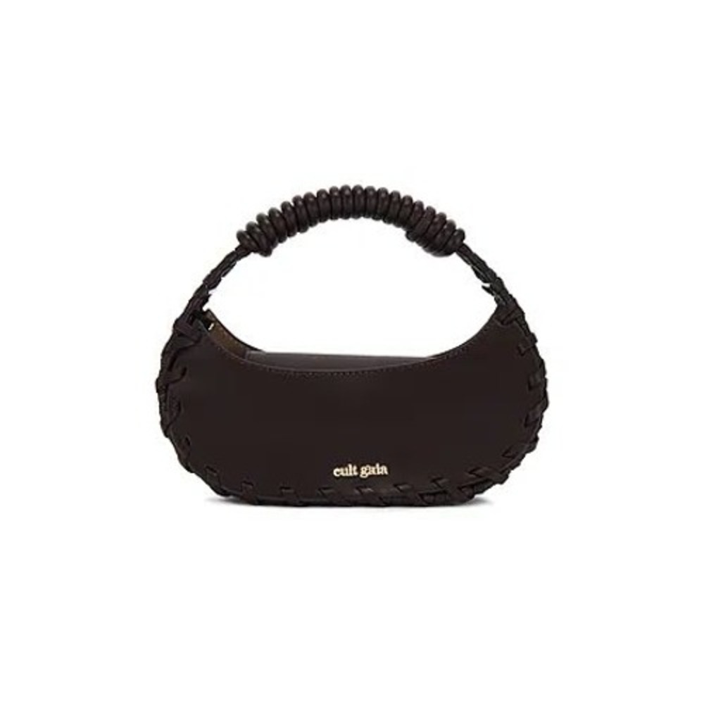 Cult Gaia Aiko Top Handle Bag Espresso Brown Woven Leather Handbag Small